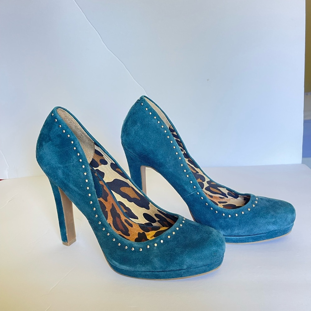 Jessica Simpson Teal Suede Studded Heels
